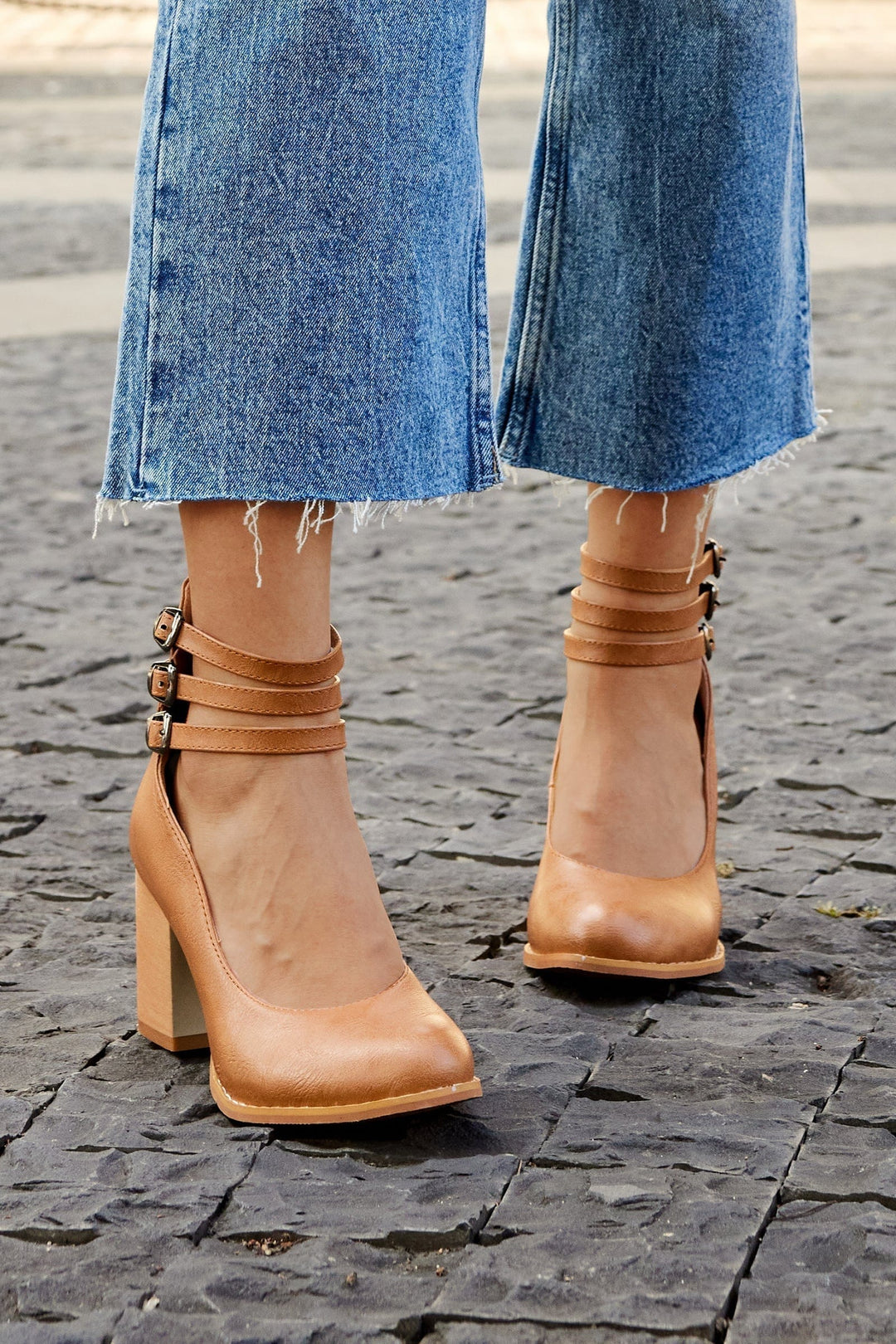 Michelle | Block Heel Sandals with Triple Strap and Buckle Closure