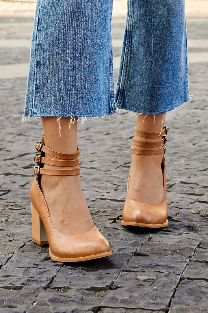 Michelle | Block Heel Sandals with Triple Strap and Buckle Closure