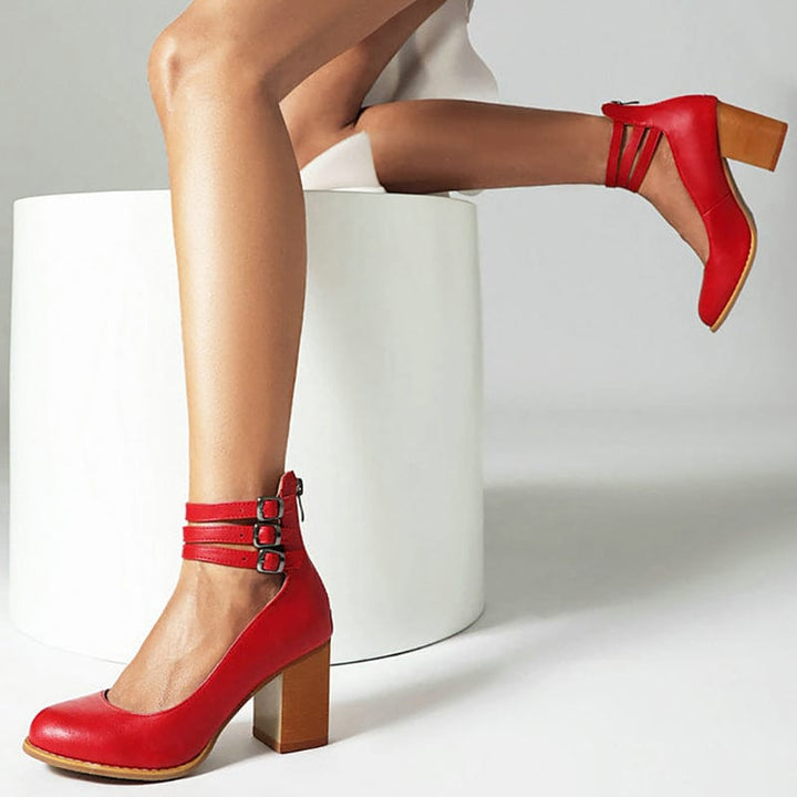 Michelle | Block Heel Sandals with Triple Strap and Buckle Closure