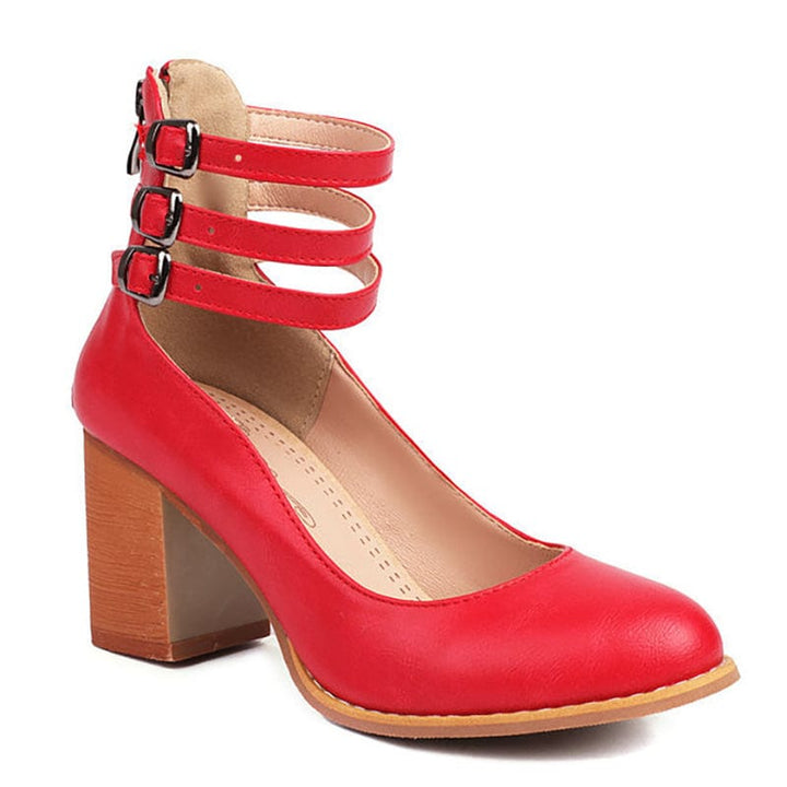 Michelle | Block Heel Sandals with Triple Strap and Buckle Closure