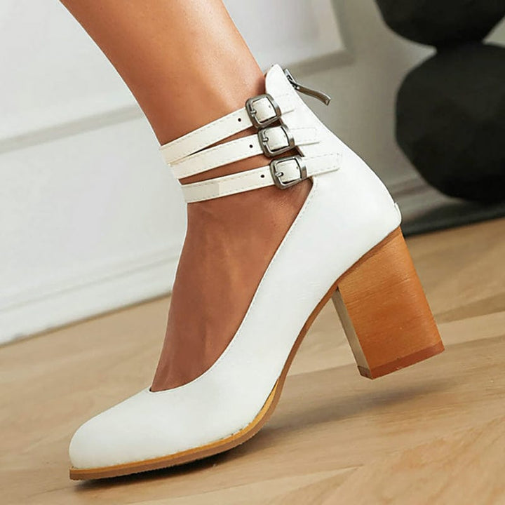 Michelle | Block Heel Sandals with Triple Strap and Buckle Closure
