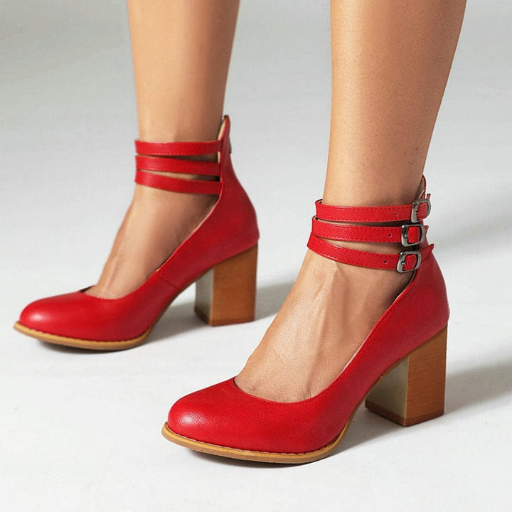 Michelle | Block Heel Sandals with Triple Strap and Buckle Closure