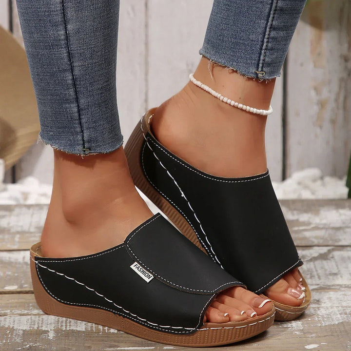Michelle | Slip On Sandals with Open Toe and Wedge Heel