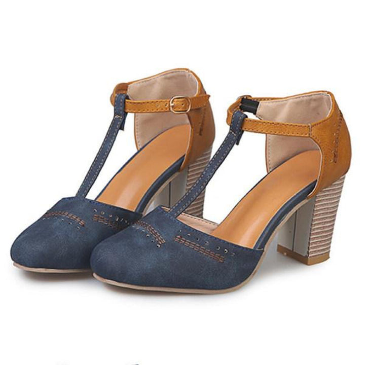 Michelle | T Strap Heels with Block Heel and Buckle Ankle Strap
