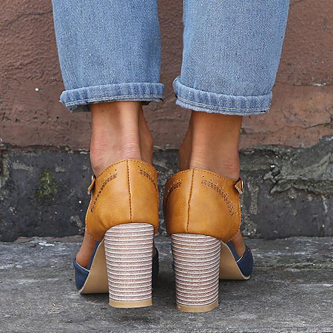 Michelle | T Strap Heels with Block Heel and Buckle Ankle Strap