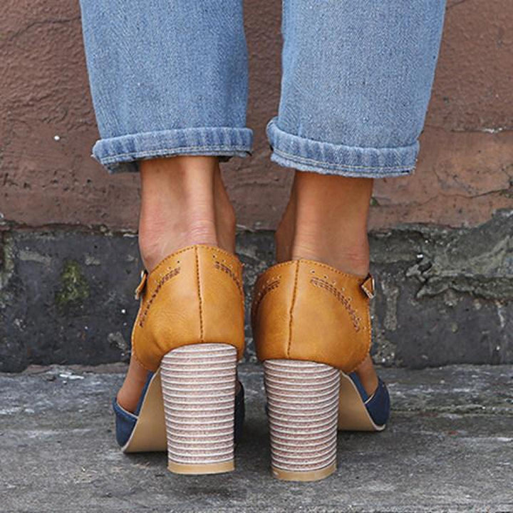 Michelle | T Strap Heels with Block Heel and Buckle Ankle Strap