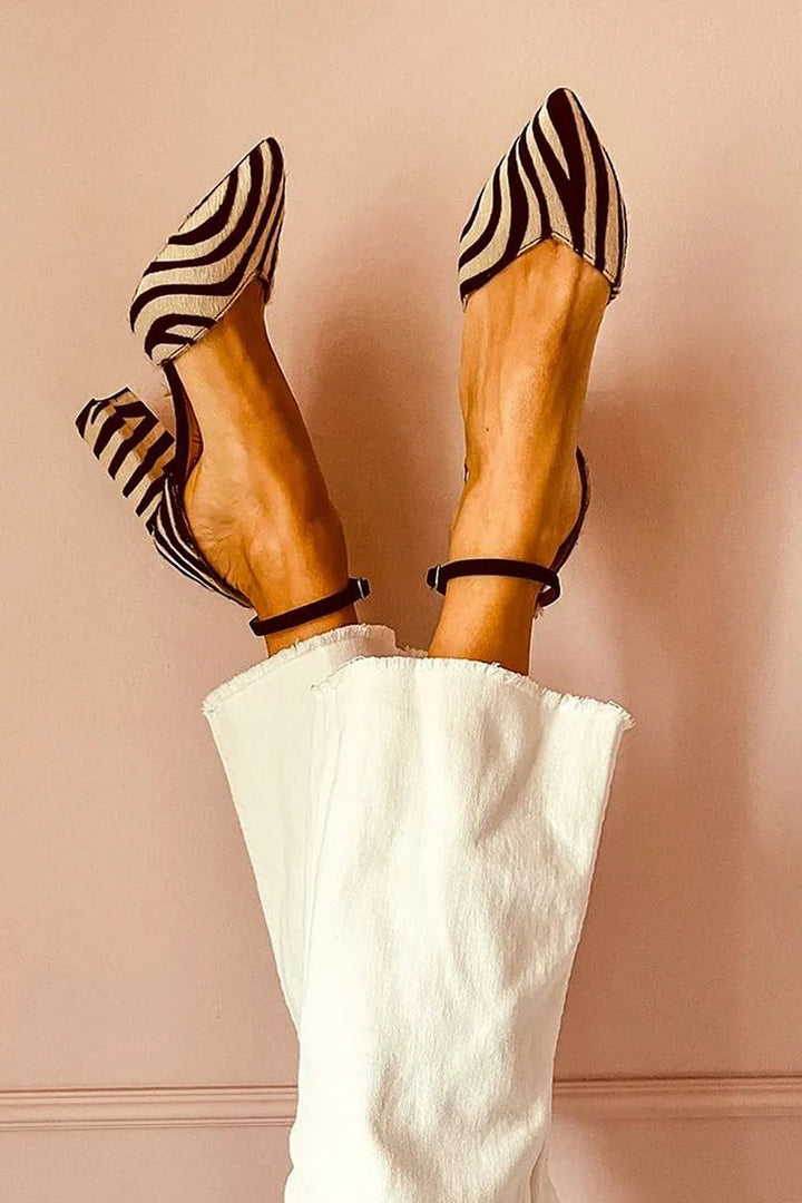Miranda | Zebra Print Block Heels with Pointed Toe and Ankle Strap