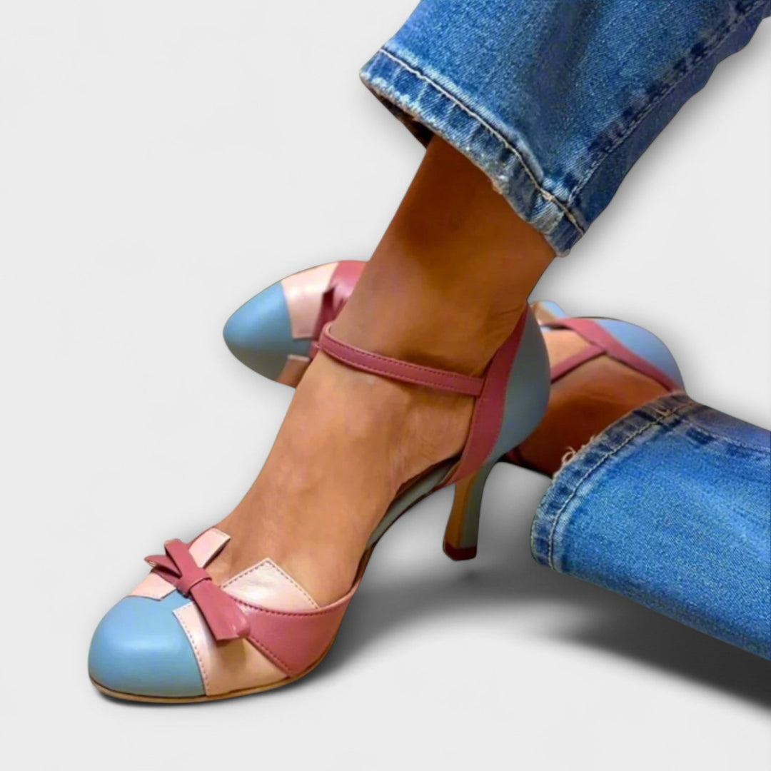 Monique | Mary Jane Heels with Ankle Strap and Bow Accent