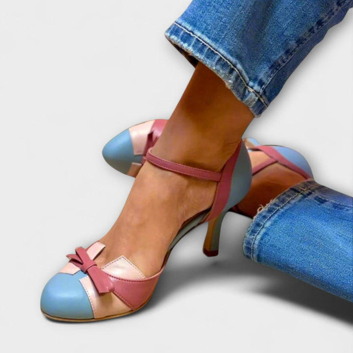 Monique | Mary Jane Heels with Ankle Strap and Bow Accent