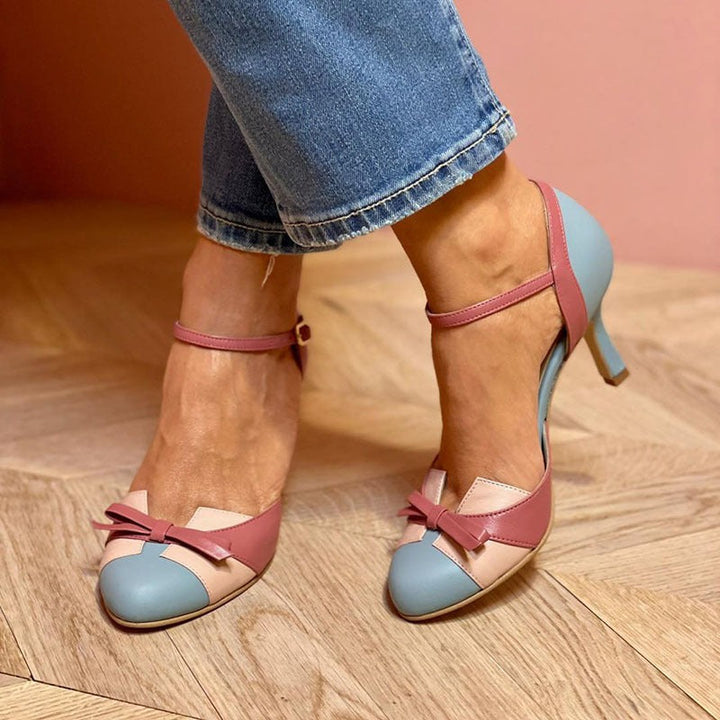 Monique | Mary Jane Heels with Ankle Strap and Bow Accent