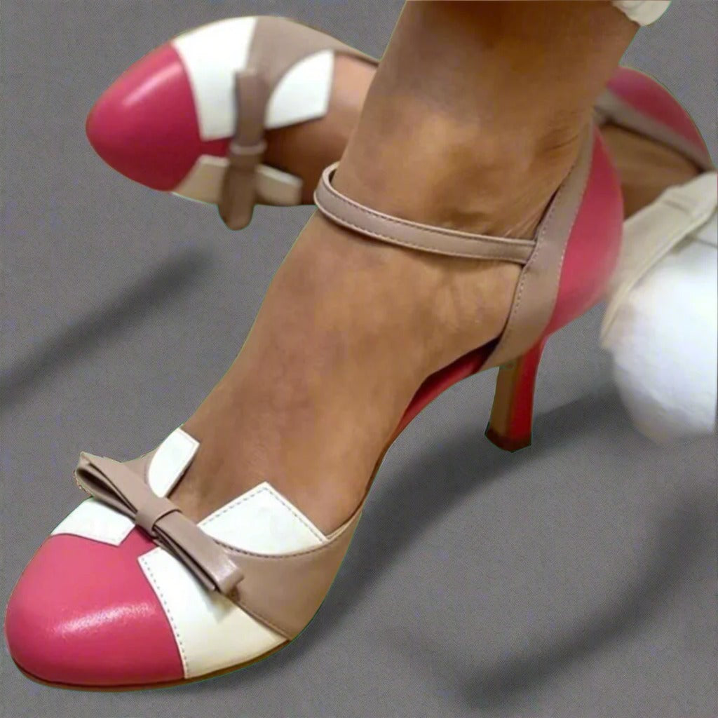 Monique | Mary Jane Heels with Ankle Strap and Bow Accent
