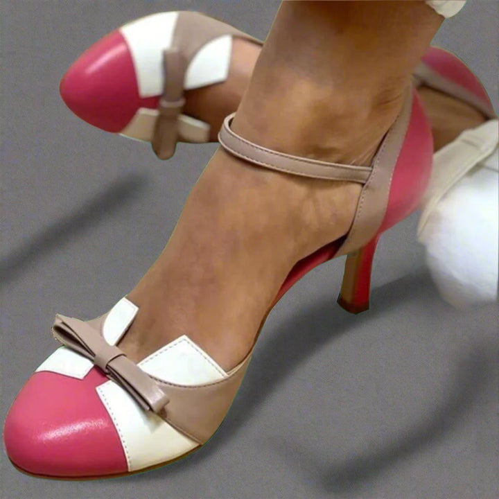 Monique | Mary Jane Heels with Ankle Strap and Bow Accent