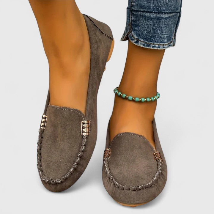 Monique | Slip On Loafers with Metal Accent and Stitched Detail