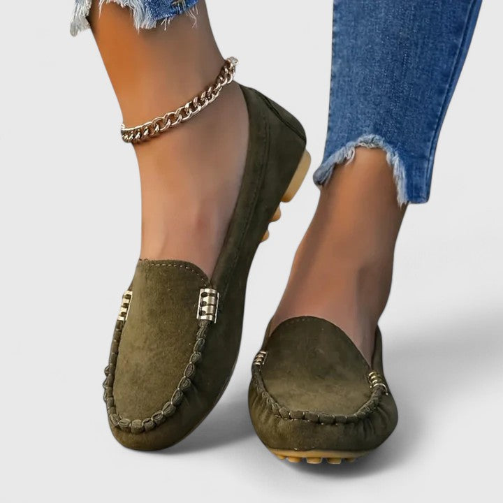 Monique | Slip On Loafers with Metal Accent and Stitched Detail