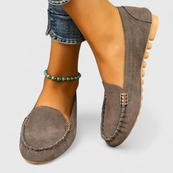 Monique | Slip On Loafers with Metal Accent and Stitched Detail