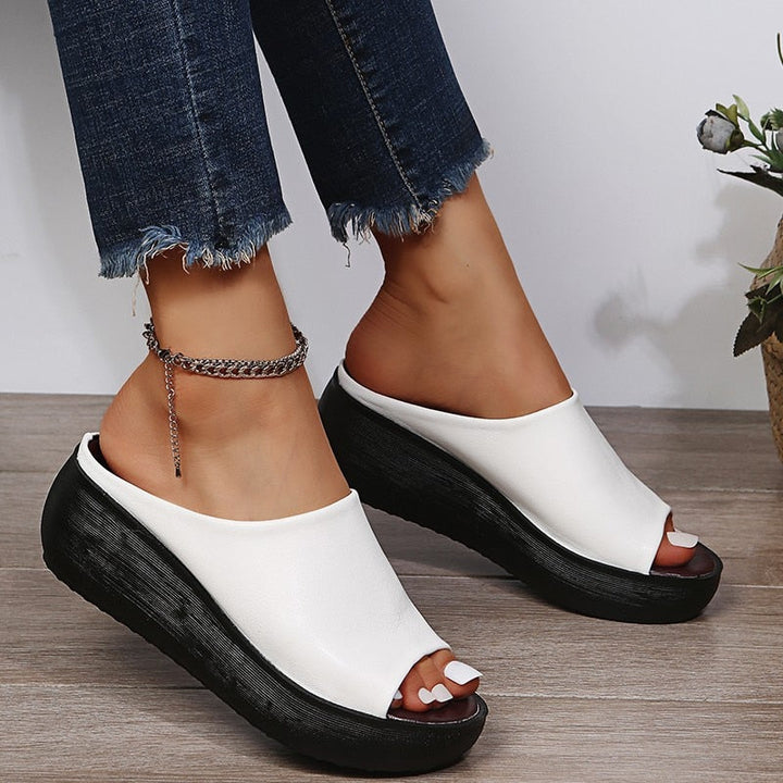 Nancy | Platform Wedge Sandals with Peep Toe and Slip On