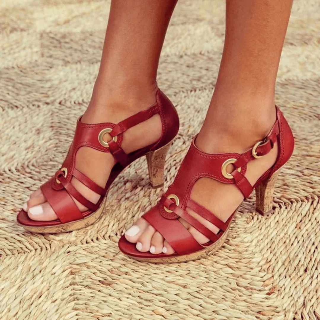 Nicole | Heeled Sandals with Strappy Upper and Buckle Ankle Strap
