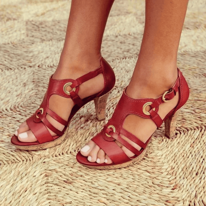 Nicole | Heeled Sandals with Strappy Upper and Buckle Ankle Strap