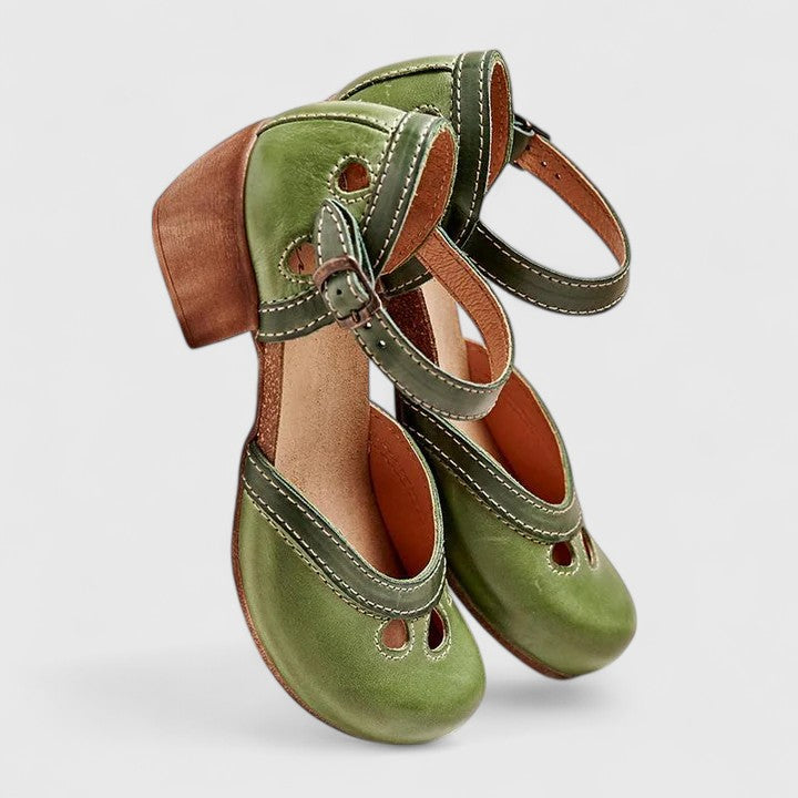 Olivia | Orthopedic Mary Jane Heels with Strap and Perforated Detail