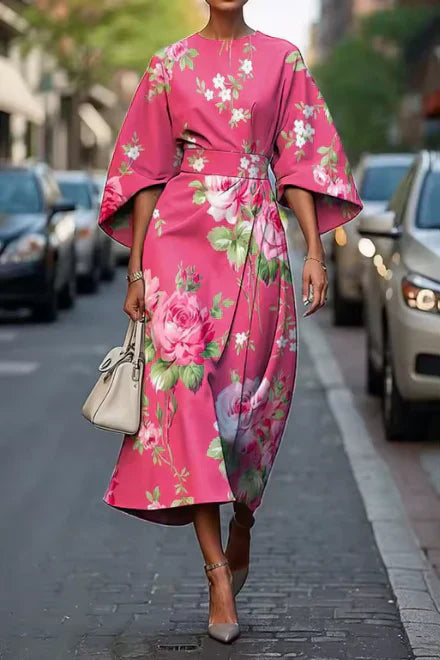 Patricia | Floral Wrap Maxi Dress with Kimono Sleeves and Defined Waist