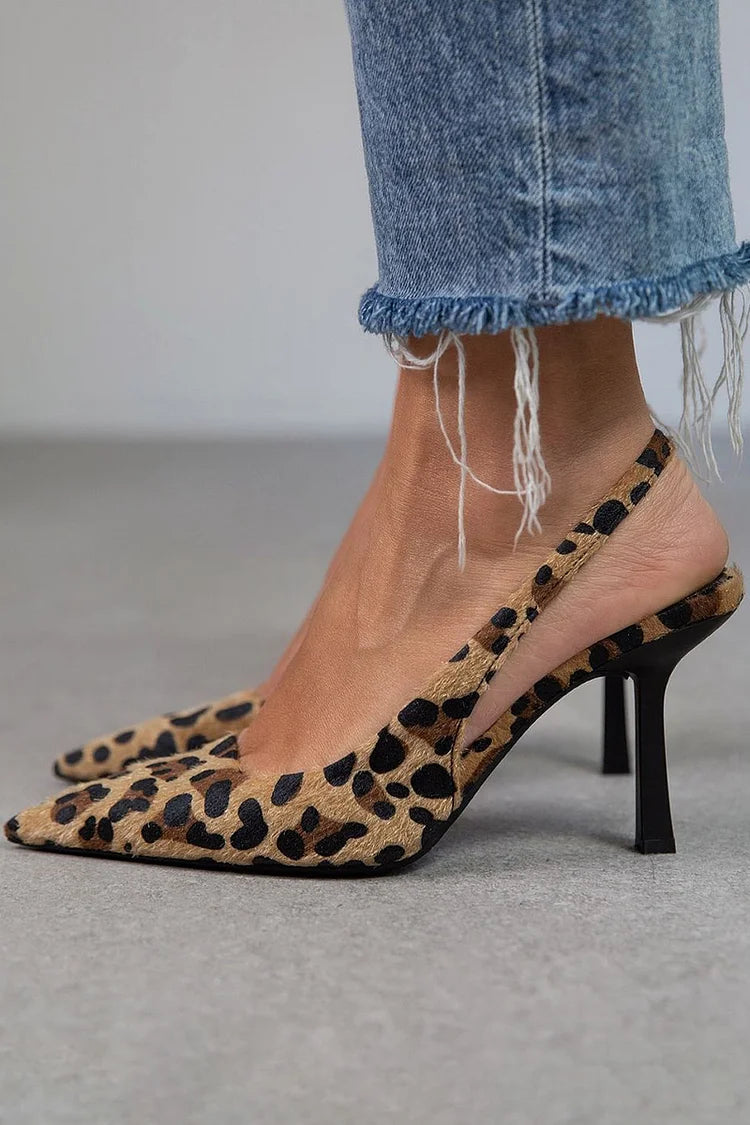 Patricia | Leopard Print Stiletto Slingback Heels with Pointed Toe