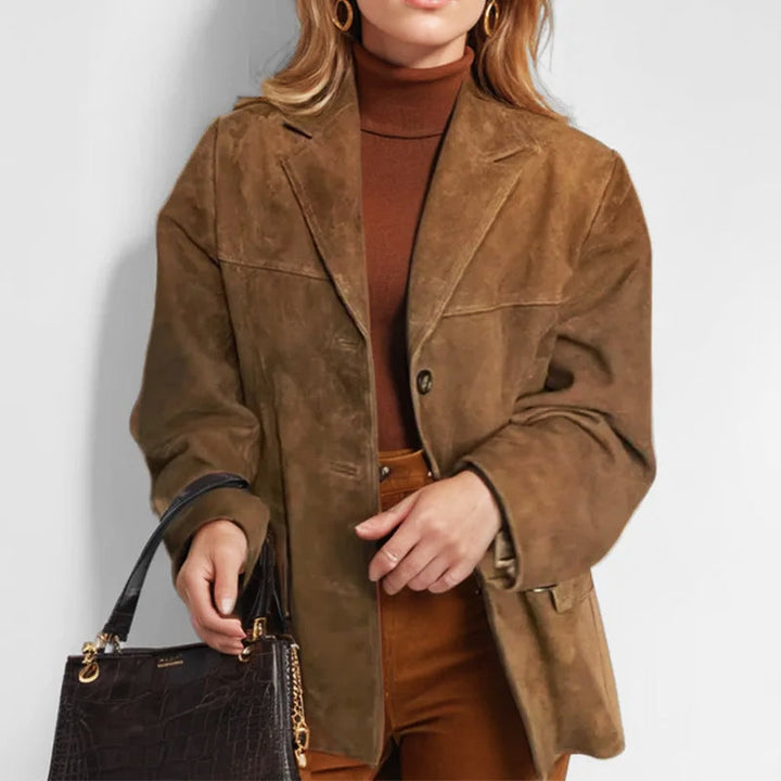 Peggy | Button Down Suede Jacket with Lapel Collar and Two Button Closure
