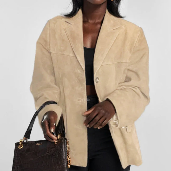 Peggy | Button Down Suede Jacket with Lapel Collar and Two Button Closure