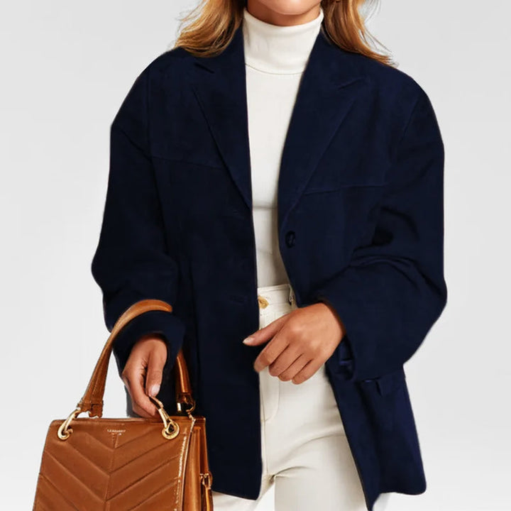 Peggy | Button Down Suede Jacket with Lapel Collar and Two Button Closure