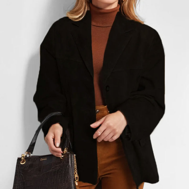 Peggy | Button Down Suede Jacket with Lapel Collar and Two Button Closure