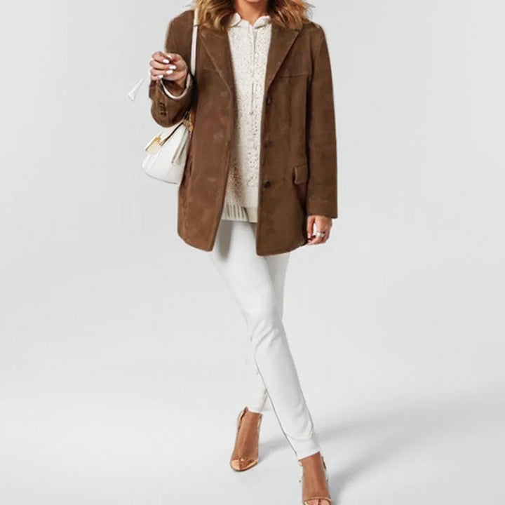 Peggy | Button Down Suede Jacket with Lapel Collar and Two Button Closure