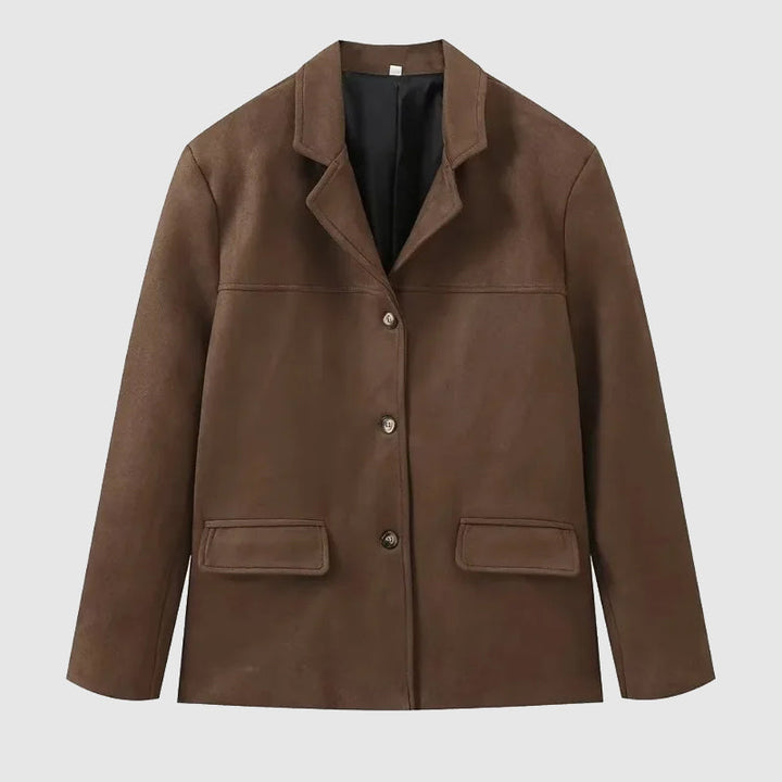 Peggy | Button Down Suede Jacket with Lapel Collar and Two Button Closure