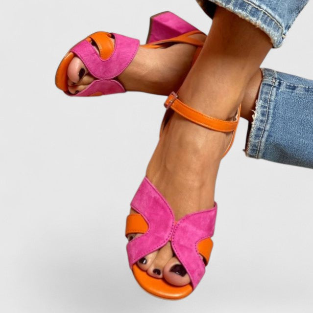 Phyllis | Block Heel Sandals with Ankle Strap and Criss Cross Upper