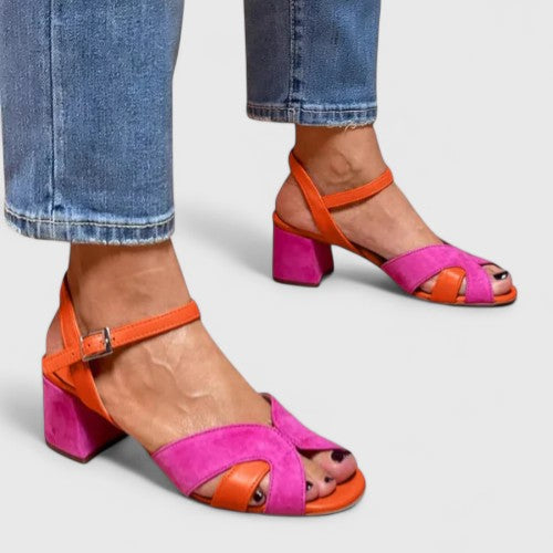 Phyllis | Block Heel Sandals with Ankle Strap and Criss Cross Upper