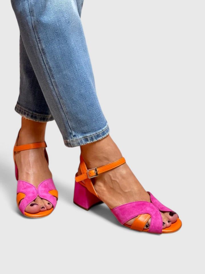 Phyllis | Block Heel Sandals with Ankle Strap and Criss Cross Upper