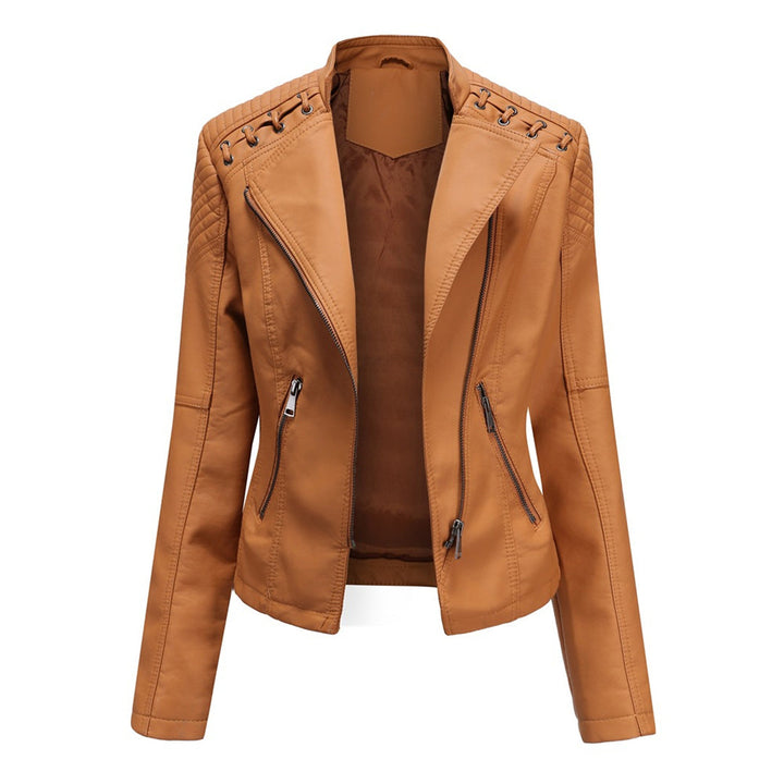 Priscilla | Leather Jacket with Zipper Front and Lace Up Detail