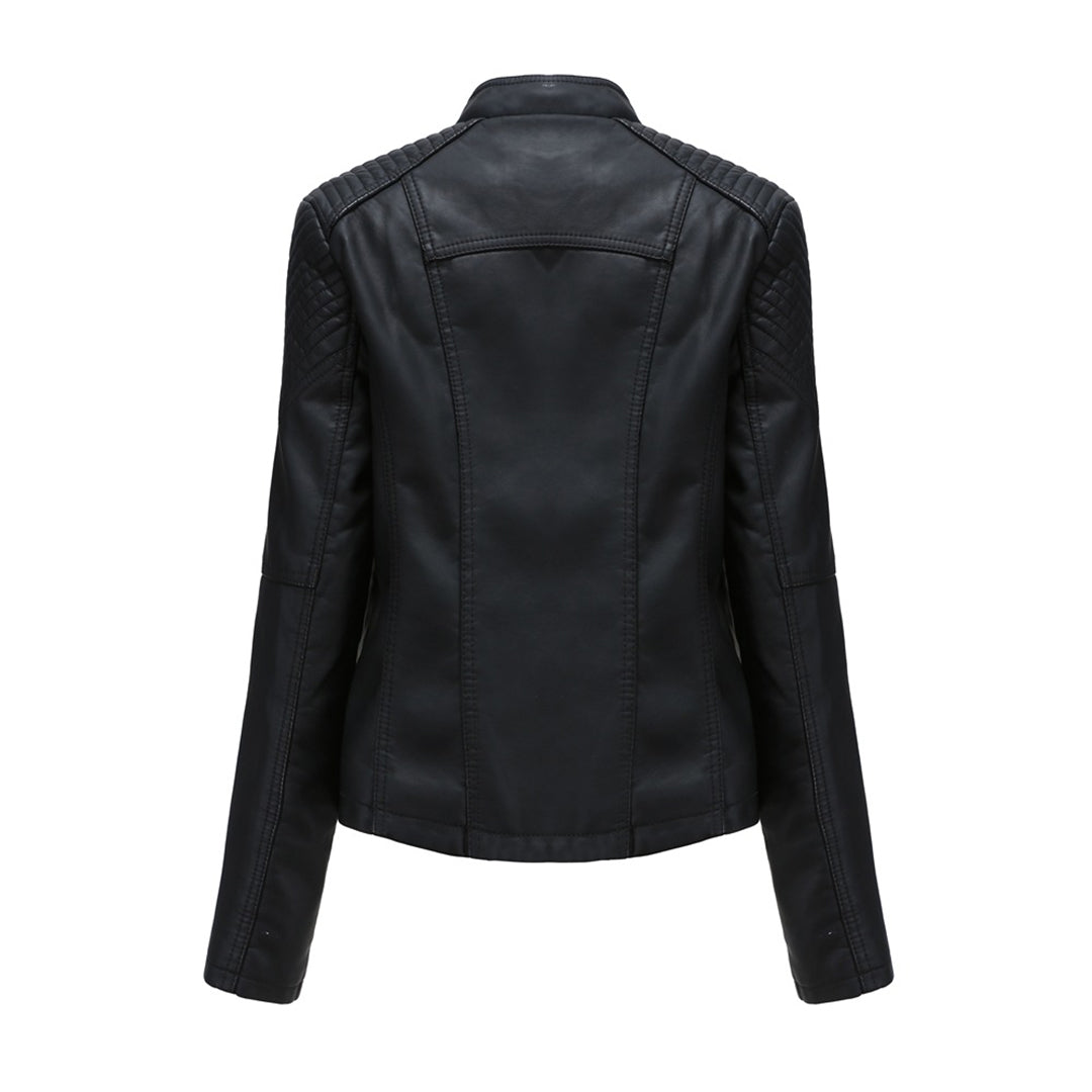 Priscilla | Leather Jacket with Zipper Front and Lace Up Detail