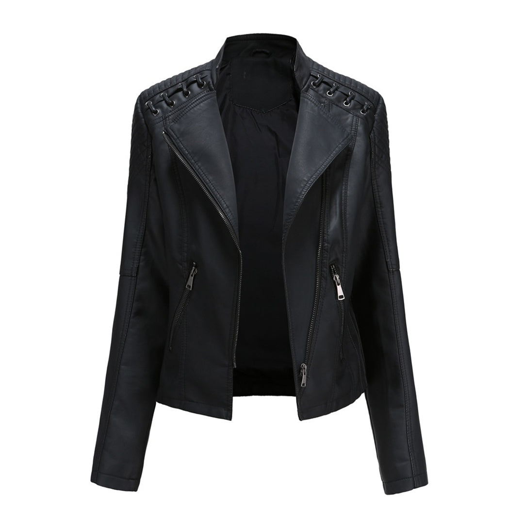 Priscilla | Leather Jacket with Zipper Front and Lace Up Detail