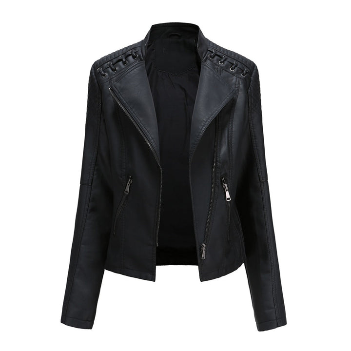 Priscilla | Leather Jacket with Zipper Front and Lace Up Detail