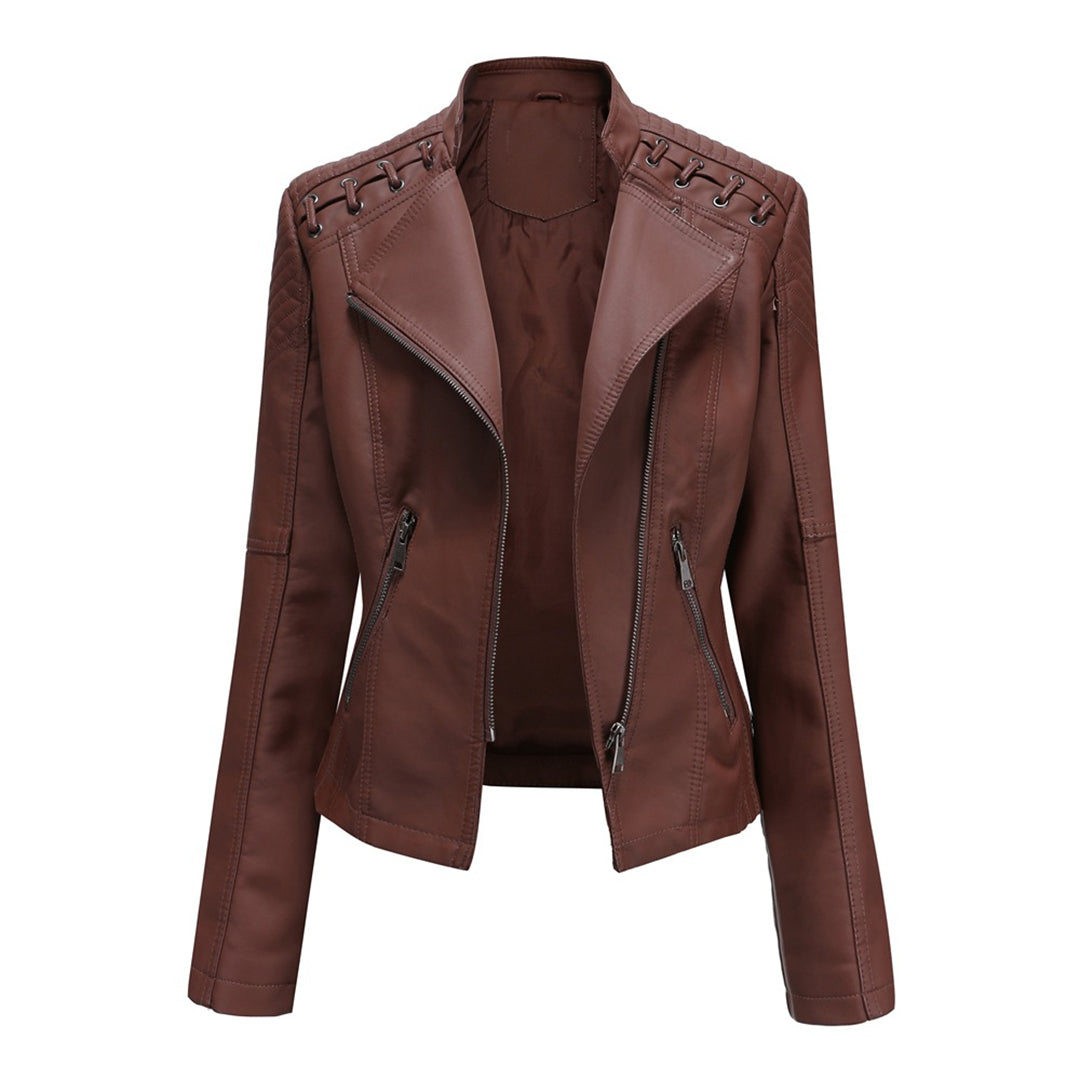 Priscilla | Leather Jacket with Zipper Front and Lace Up Detail