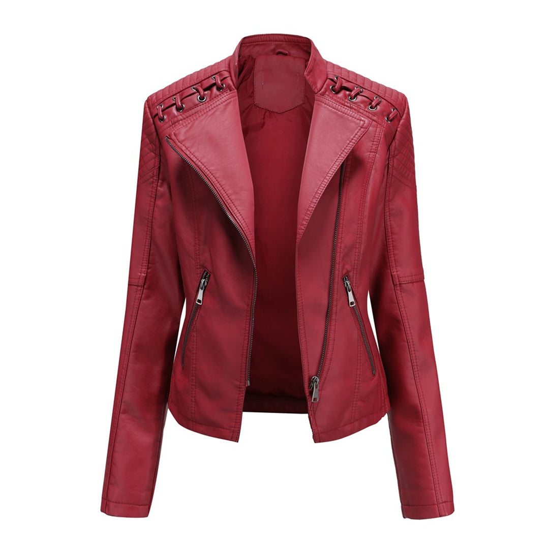 Priscilla | Leather Jacket with Zipper Front and Lace Up Detail