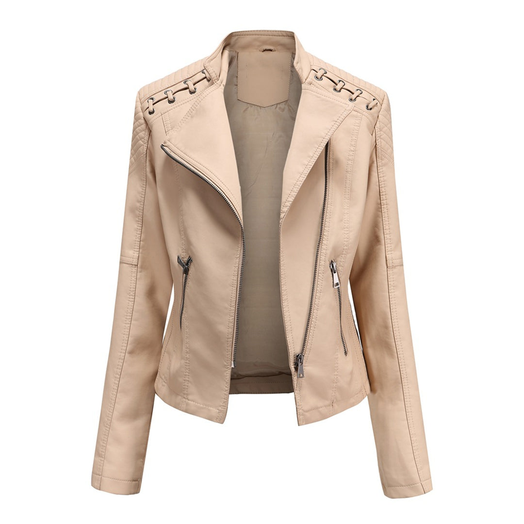 Priscilla | Leather Jacket with Zipper Front and Lace Up Detail