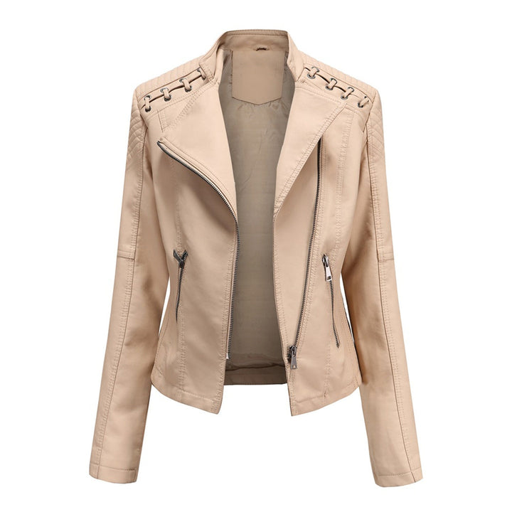 Priscilla | Leather Jacket with Zipper Front and Lace Up Detail