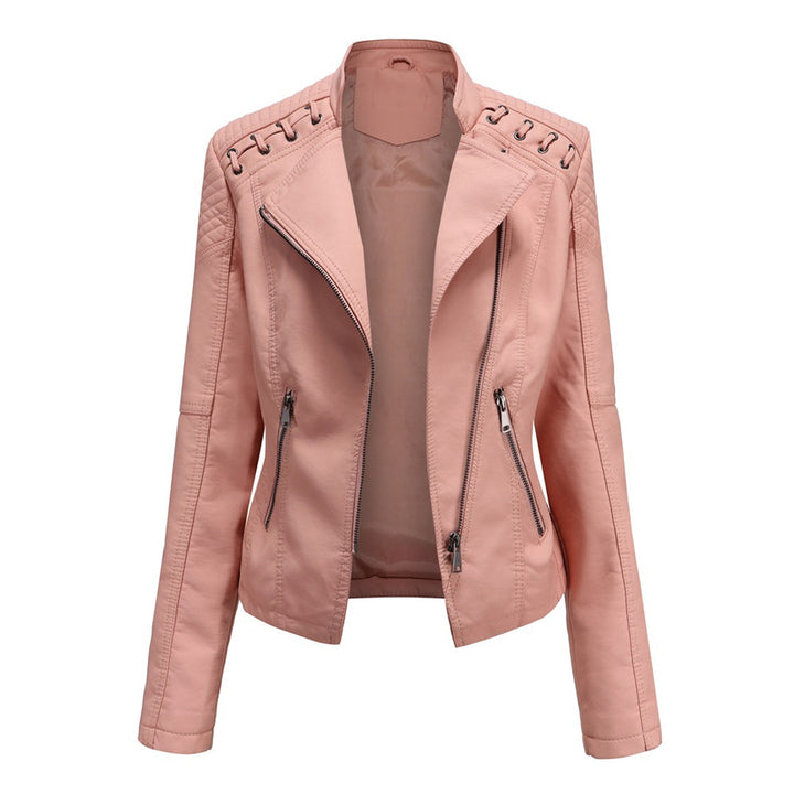 Priscilla | Leather Jacket with Zipper Front and Lace Up Detail