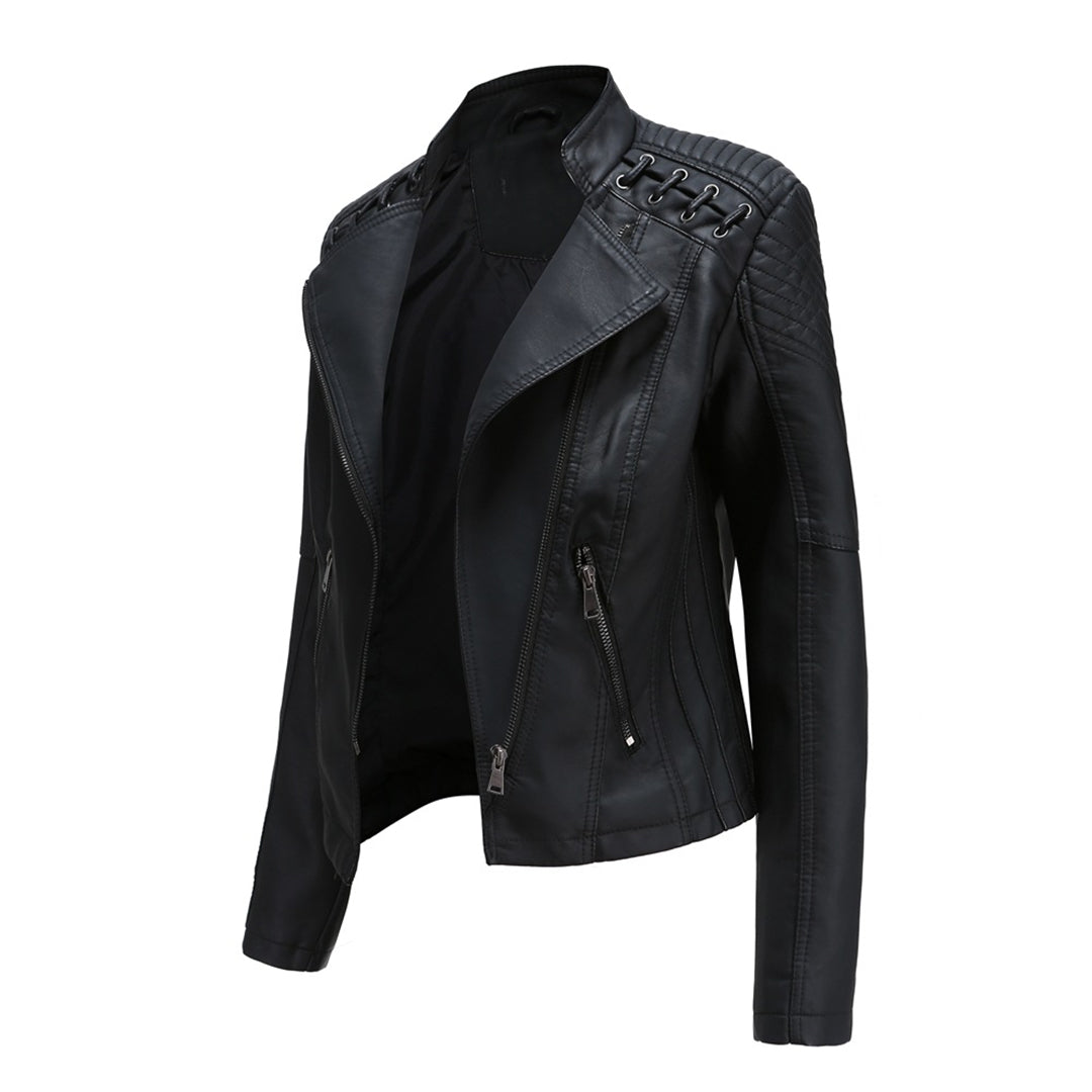 Priscilla | Leather Jacket with Zipper Front and Lace Up Detail