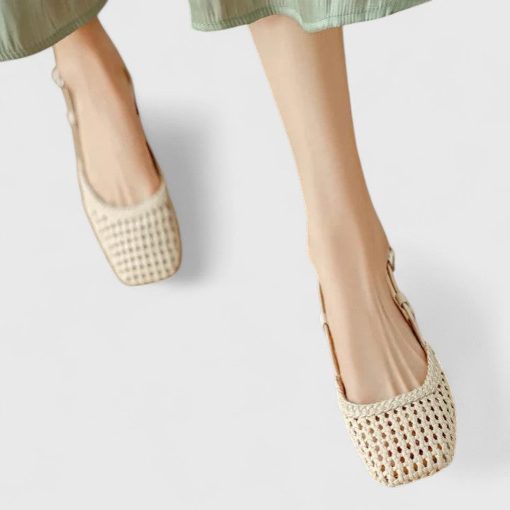 Priscilla | Slingback Block Heels with Square Toe and Woven Detail