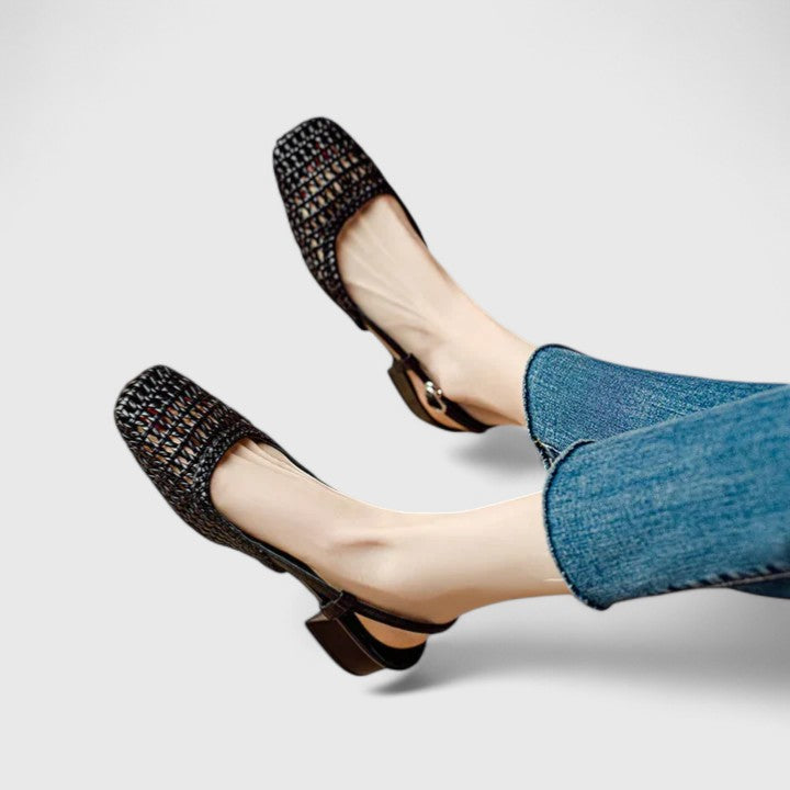 Priscilla | Slingback Block Heels with Square Toe and Woven Detail