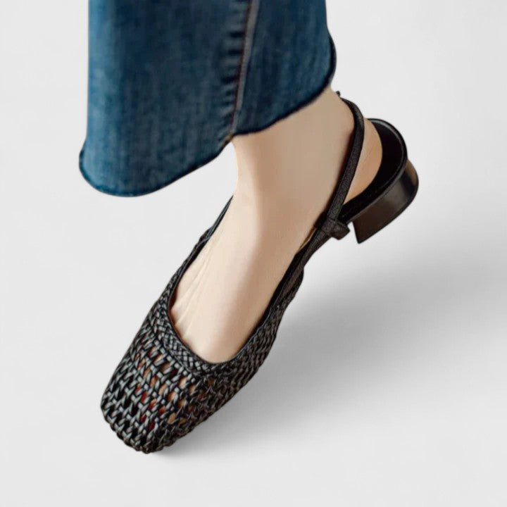 Priscilla | Slingback Block Heels with Square Toe and Woven Detail