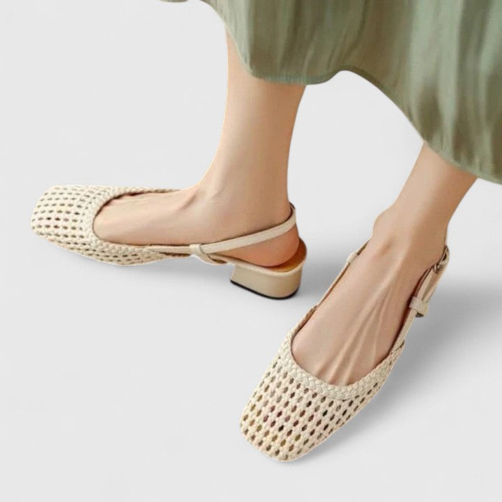 Priscilla | Slingback Block Heels with Square Toe and Woven Detail