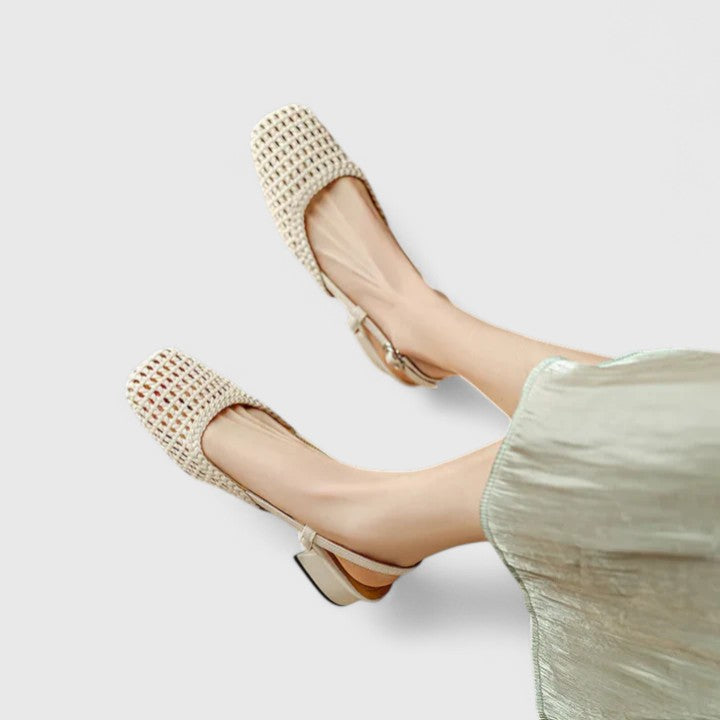 Priscilla | Slingback Block Heels with Square Toe and Woven Detail