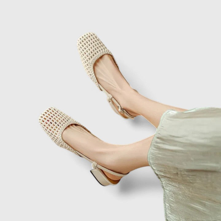 Priscilla | Slingback Block Heels with Square Toe and Woven Detail